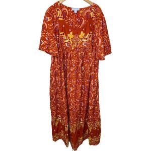 Only Necessities Boho Cottage Core Orange Floral Bib Front Sun Dress Size 22/24